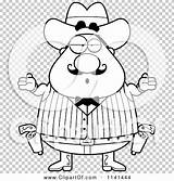 Chubby Cowboy Wild Male West Careless Shrugging Outlined Coloring Clipart Vector Cartoon Depressed Cory Thoman sketch template