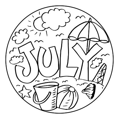july coloring pages  kids stock illustration  image