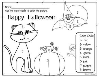 halloween color  number picture  color recognition sheet