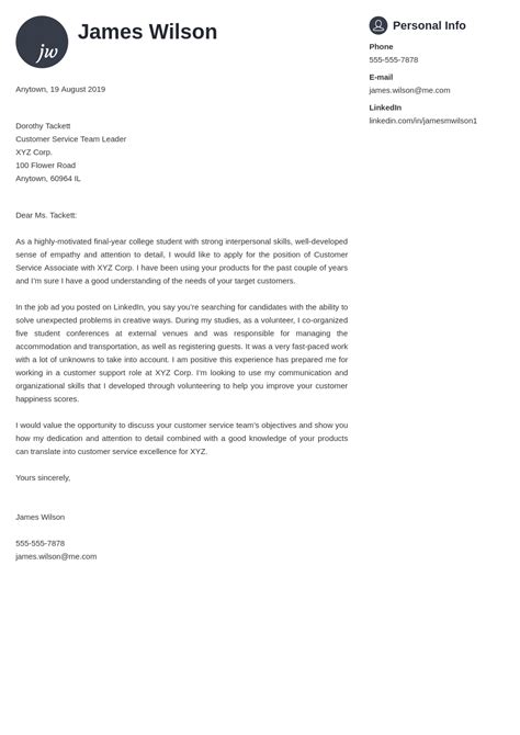 customer service cover letter examples