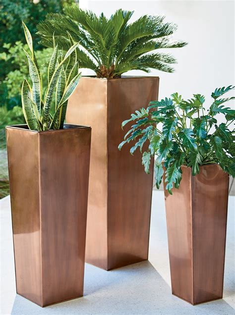 stainless steel tapered planter grandin road planters planter pots copper planters