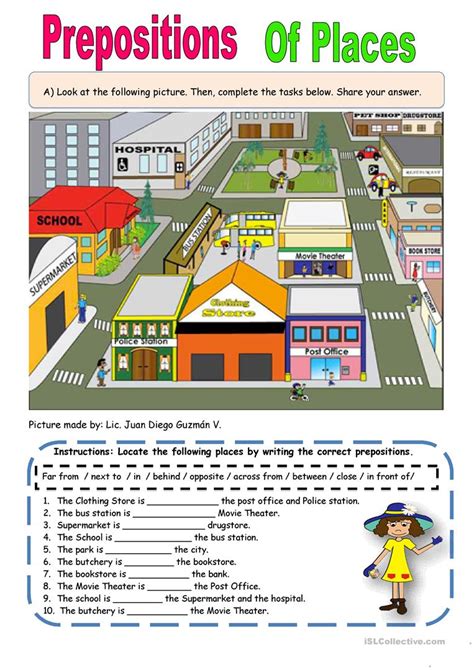 preposition  places english esl worksheets  distance learning