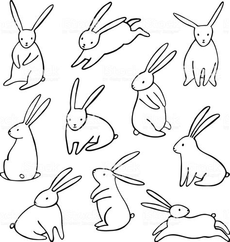 hand drawn vector rabbit icons set simple cartoon bunny isolated