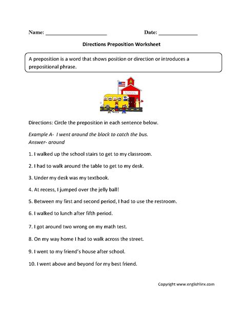 parts speech worksheets preposition worksheets