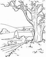 Village Coloring Pages Farm Drawing Coloringsky Scenery Drawings Landscape Color Painting sketch template