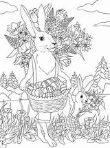 Coloring Easter Rabbit Eggs Father Baskets Flowers Pages Carrying Son His Adults Festive Vintage Adult Kids Supercoloring Book Bunny Fun sketch template