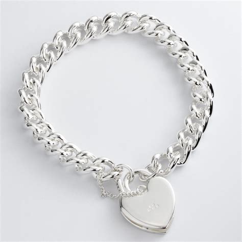 heavy solid silver charm bracelet  large padlock closure