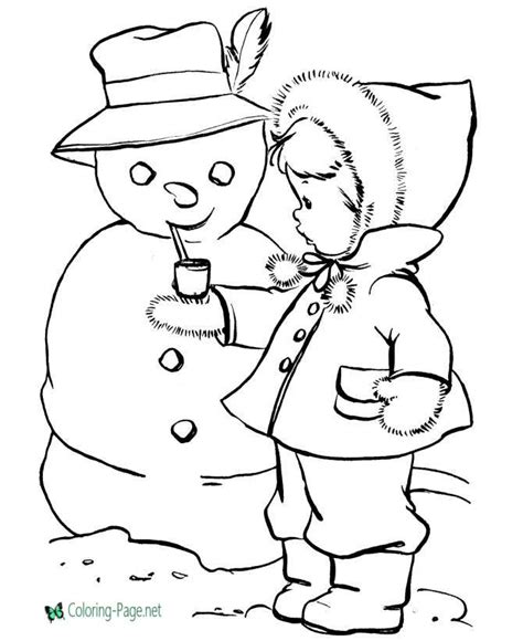 winter coloring pages girl  snowman