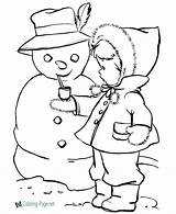Coloring Winter Pages Girl Snowman sketch template