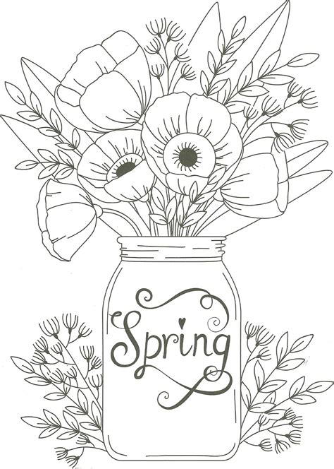 spring mason jar floral coloring page spring coloring pages flower
