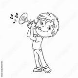 Coloring Boy Playing Trumpet Musical Instruments Outline Cartoon Kids Book Musica Vector Pic sketch template