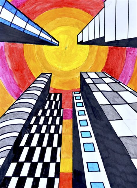 buildings   point perspective perspective art elementary art art lessons