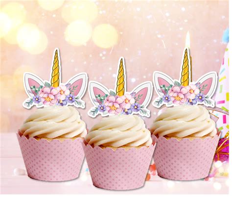 unicorn ears horn edible cupcake cake toppers stand  birthday