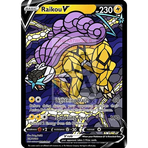 Raikou V Stained Glass Custom Pokemon Card Zabatv