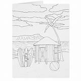 Hut Tiki Coloring Island Card Adult Big sketch template