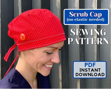 scrub cap sewing pattern  elastic  surgical cap pattern etsy
