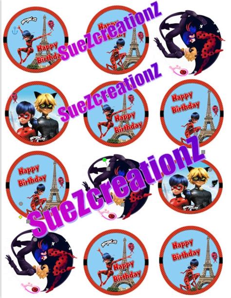 miraculous lady bug cupcake toppers etsy