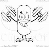 Lifting Pill Dumbbells Mascot Happy Clipart Royalty Toon Hit Cartoon Vector sketch template