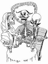 Muertos Dia Los Coloring El Skeletons Dead Pages Adult Drinking sketch template
