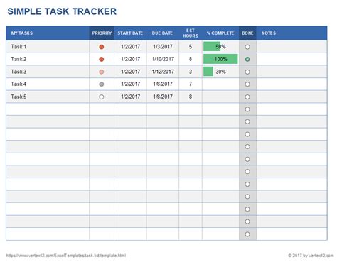 Excel Task Tracker Template – Task List Templates