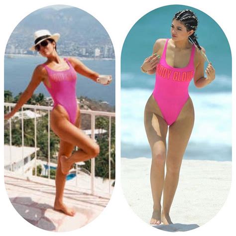 kylie jenner wears kris jenner s 80s body glove swimsuit on holiday in