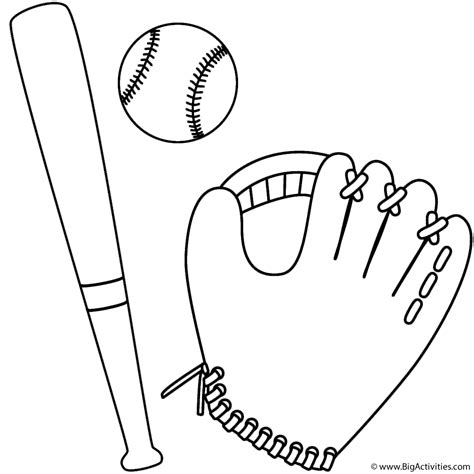 baseball glove ball  bat coloring page sports