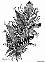 Coloring Pages Zentangle Adult Feather Printable Fancy Adults Color Kids Flowers Exclusive Vegetation Print Work Original Feathers Justcolor Nggallery Book sketch template
