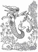 Coloring Mermaid Pages Realistic Adult Adults Printable Print Books Drawing Fairy Seahorse Colouring Detailed Sheets Book Fantasy Horse Dragon Her sketch template