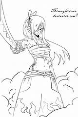 Fairy Erza Natsu Traceable Nicepng Lineart Coloriages Animé Fairytail sketch template