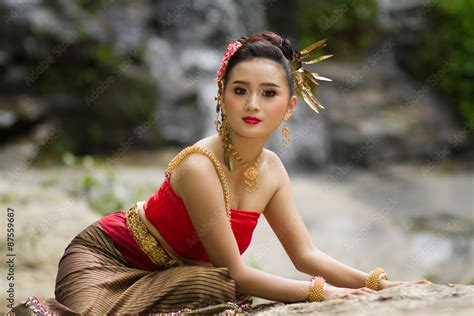 asian women in traditional costume of thailand southeast asia stock