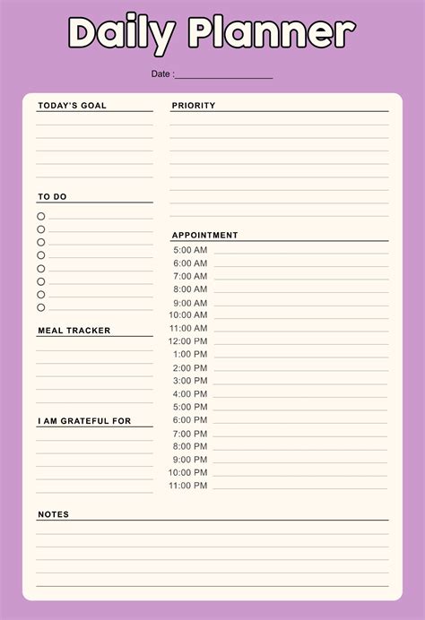 printable daily time management planner