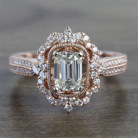 carat custom antique emerald halo diamond engagement ring