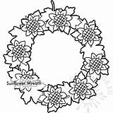 Wreath Fall Sunflower Printable Coloring Coloringpage Flowers sketch template