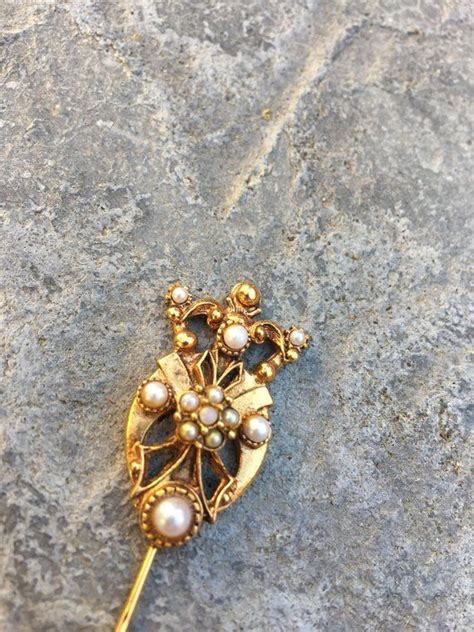 1950 s florenza hat pin yellow gold tone pearl etsy