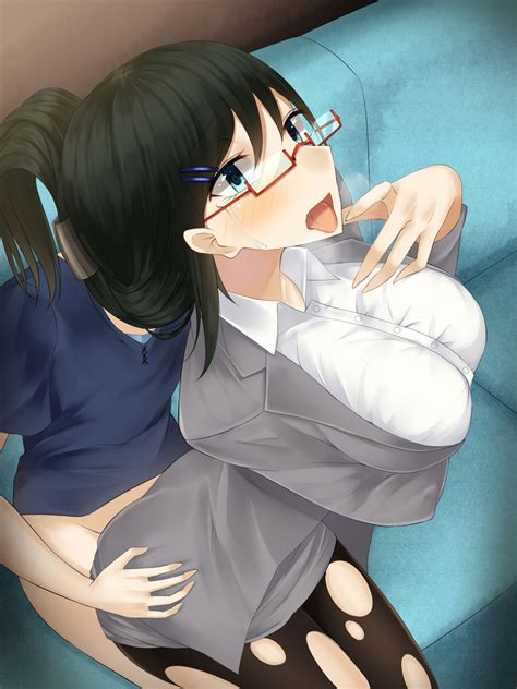 rule 34 black hair blue eyes blush bottomless breast hold breasts business suit clothed sex