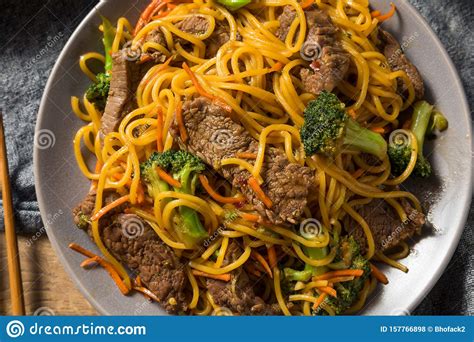 homemade beef lo mein noodles stock photo image  fried chinese