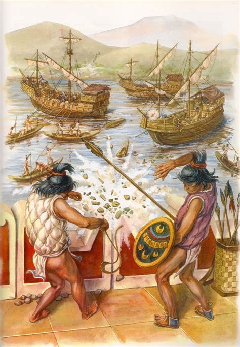 spanish galleons firing  aztec fortress nghe thuat chu viet chien binh chien tranh
