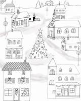 Coloring Christmas Printable Pages Town Village Thegraphicsfairy Pdf House Colouring Fairy Vintage Sheets Size Click sketch template