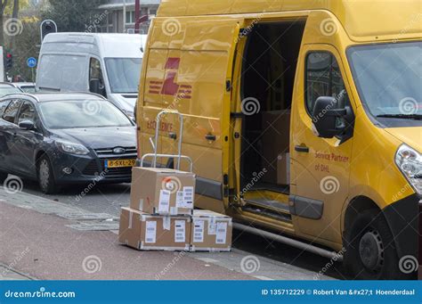 dhl package company van  amsterdam  netherlands  editorial stock image image