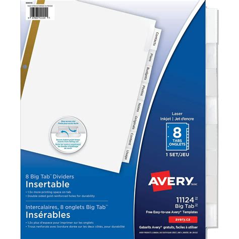 avery  tab binder dividers insertable clear big tabs  set