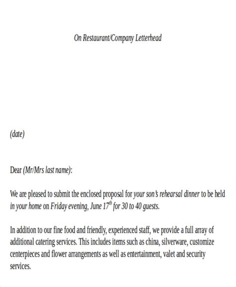 sample catering proposal letter templates   ms word