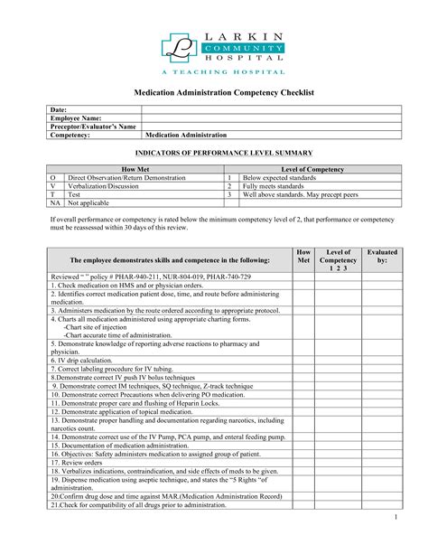 printable competency checklist template