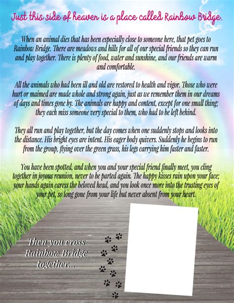 printable rainbow bridge poem printable world holiday