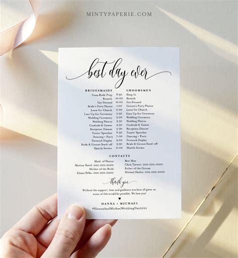 bridal party schedule minimalist wedding timeline order