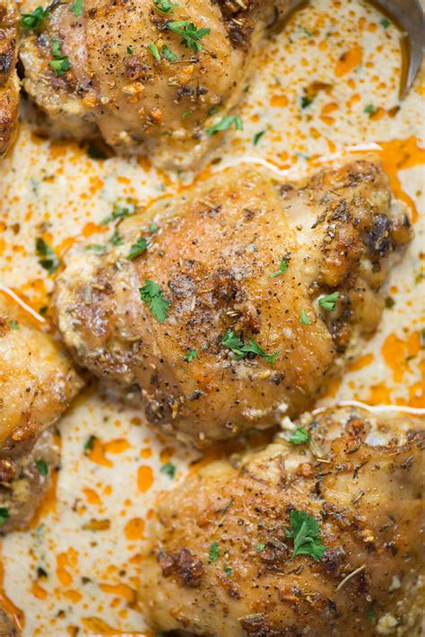 oven baked creamy chicken thighs the flavours of kitchen