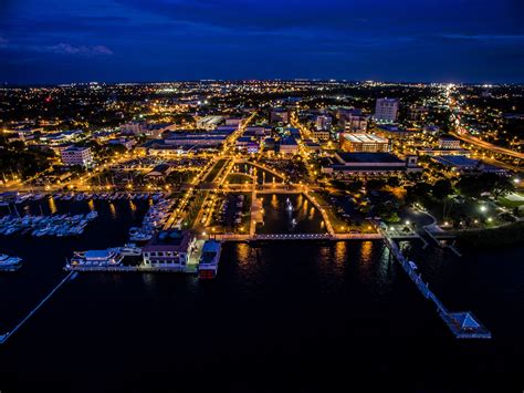 night view  downtown fort myers florida drones soaringsky florida