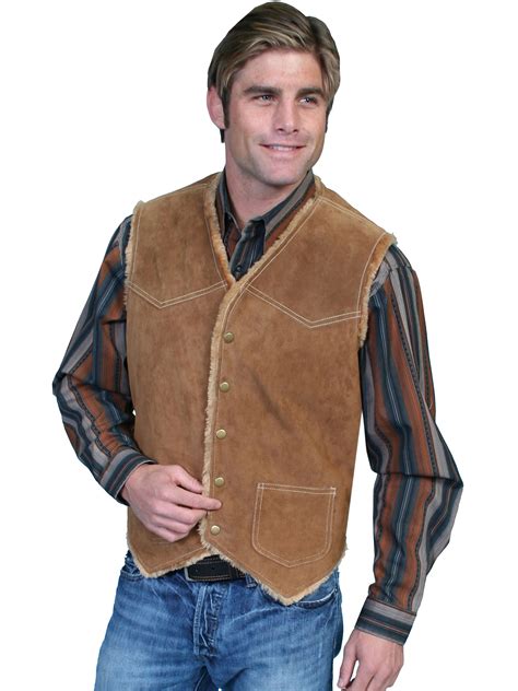 pungo ridge scully mens boar suede fleece vest cafe brown scully mens leatherwear