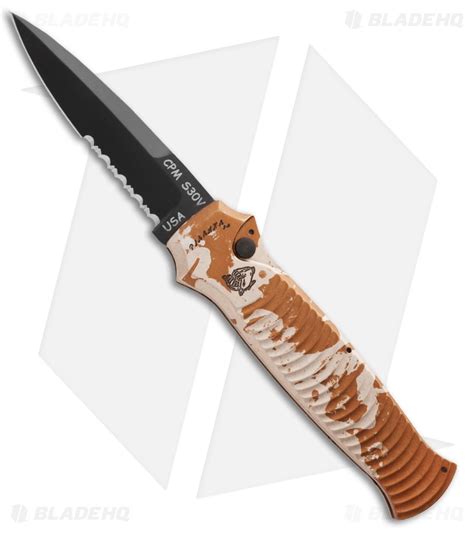 piranha bodyguard automatic knife desert camo  black serr blade hq