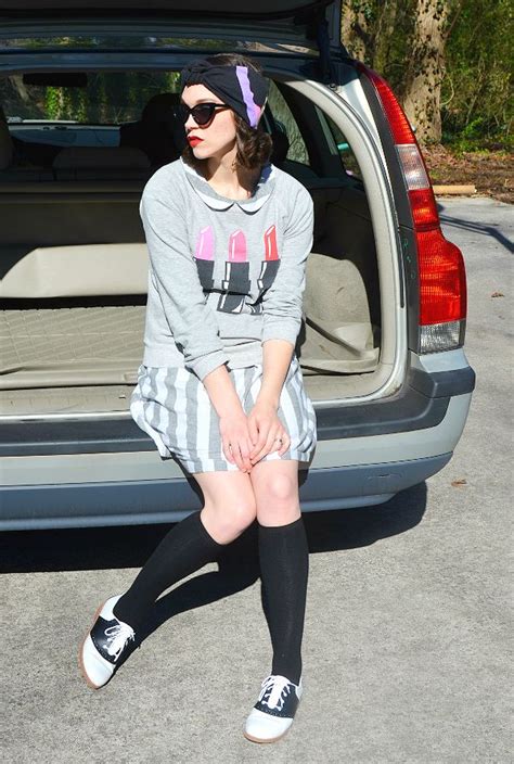the amy loo blog saddle shoes knee high socks lipstick sweater