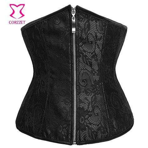 floral lace and satin zipper black corsets and bustiers sexy corset